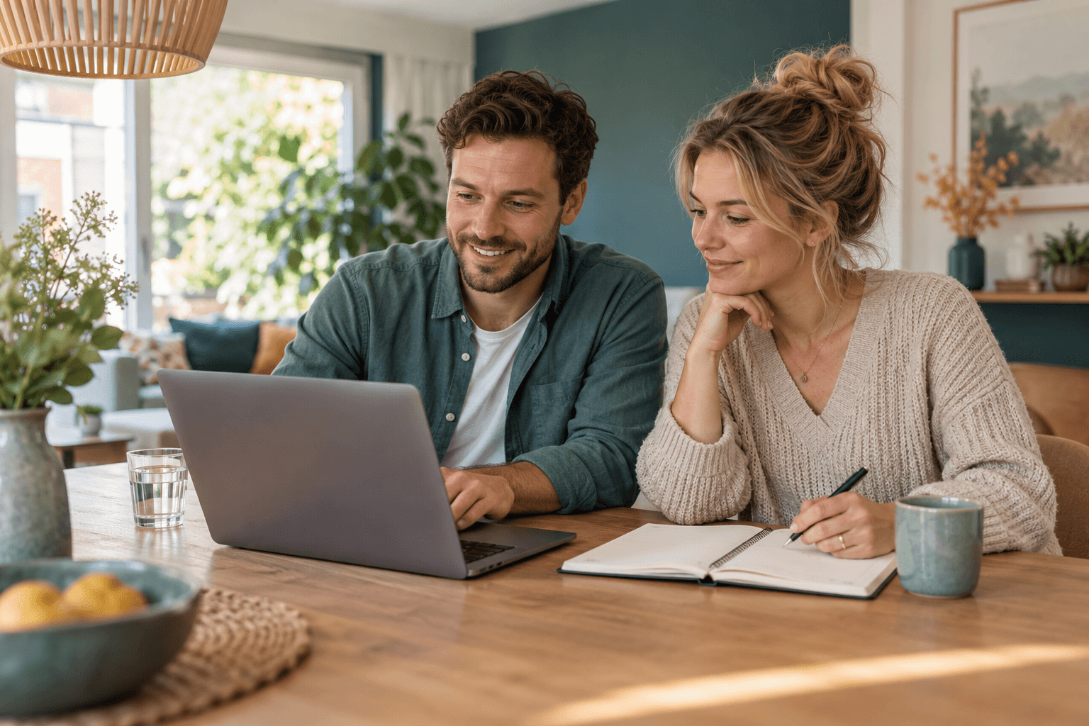 Een stel bespreekt rustig hun financiële plannen